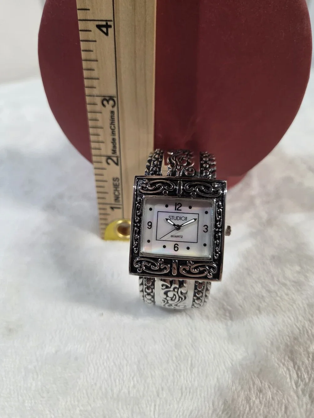 🤍 Studio Silver-Tone Filigree Women's Bracelet Watch - White Dial